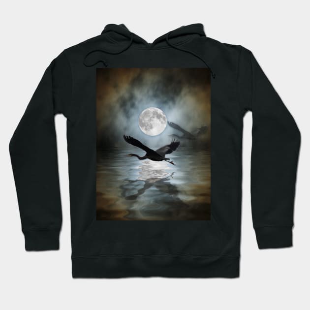 Heron Moon - Great Blue Heron Hoodie by Highseller